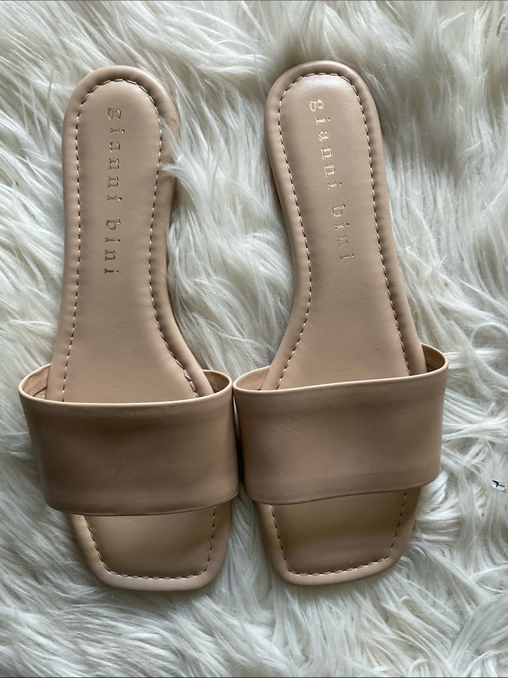 Gianni Bini Cobi Women's Tan Square Toe Summer Vacation Resort Slides Size 7.5